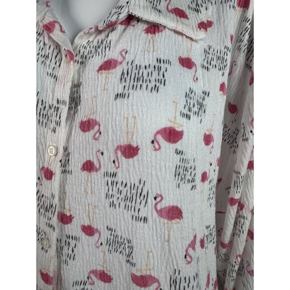 Flamingo Print Button-Up Nightshirt By I. Appel XL Polyester/Spandex Blend Made - Picture 12 of 16